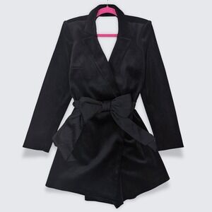 Express Velvet Blazer Romper Open Back Wrap Belt Black Size 12 EUC